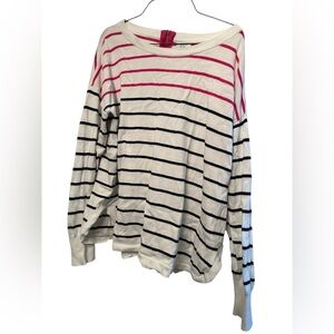 Crown & Ivy white sweater with pink and navy stripes. EUC Size Large